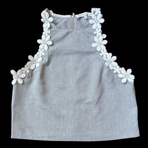 English Factory Girl Size Small Sleeveless Cropped Top Gray Floral Lace Trim